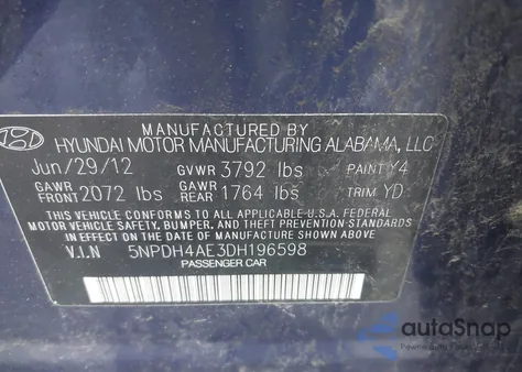 2013 Hyundai Elantra Gls z USA, uszkodzony, nr VIN 5NPDH4AE3DH196598